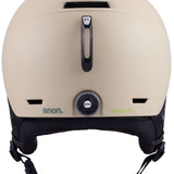 Anon Logan Wavecel Helmet 2024 - A tan-colored helmet with a black chin strap and white logo on top.