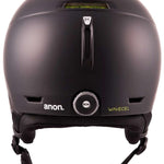 Anon Logan Wavecel Helmet 2024 - Matte black helmet with white logo on top and green accents on chin strap.
