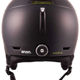 Anon Logan Wavecel Helmet 2024 - Matte black helmet with white logo on top and green accents on chin strap.