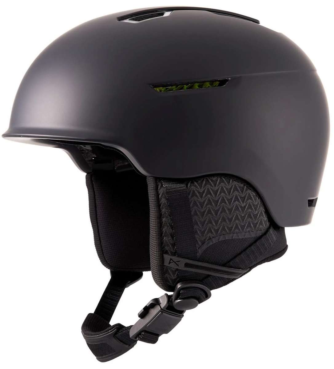 Anon Logan Wavecel Helmet 2024 - Matte black helmet with a green logo on the side and a white tag on the back.