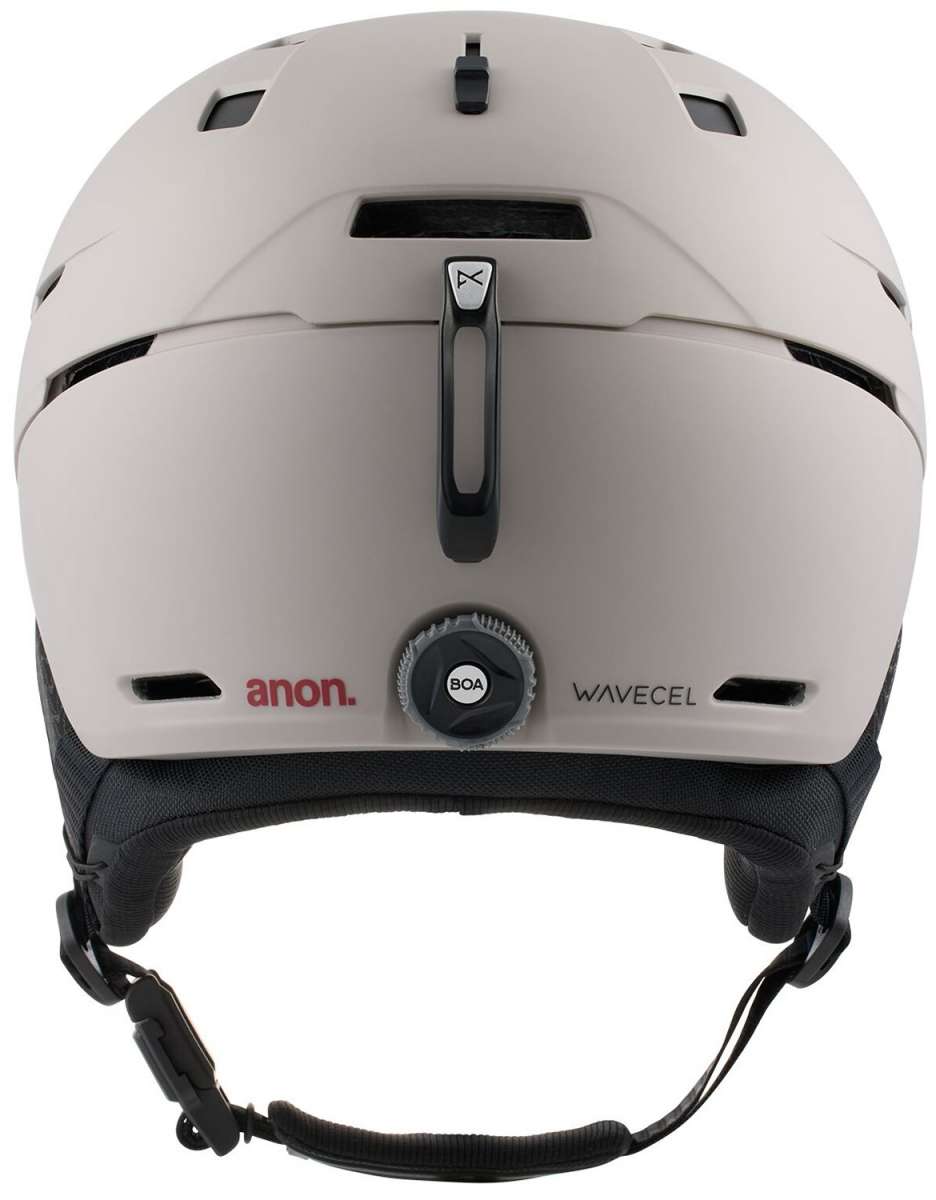 Anon Merak WaveCel Helmet 2022-2023 - Matte black helmet with a white logo on the front and ventilation holes along the top edge.