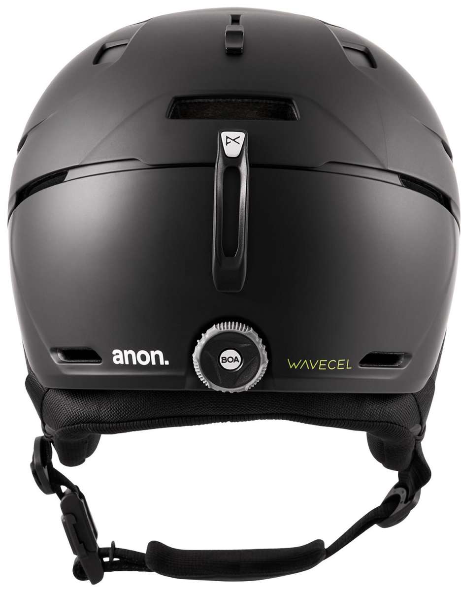 Anon Merak Wavecel Helmet 2024 - Matte black helmet with a white logo on the front and a small, round BOA dial at the back.