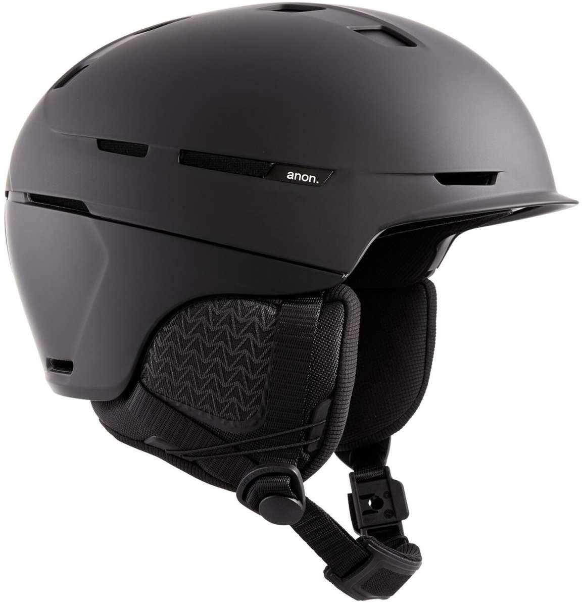 Anon Merak Wavecel Helmet 2024 - A matte black helmet with a sleek, aerodynamic design and ventilation holes on top.
