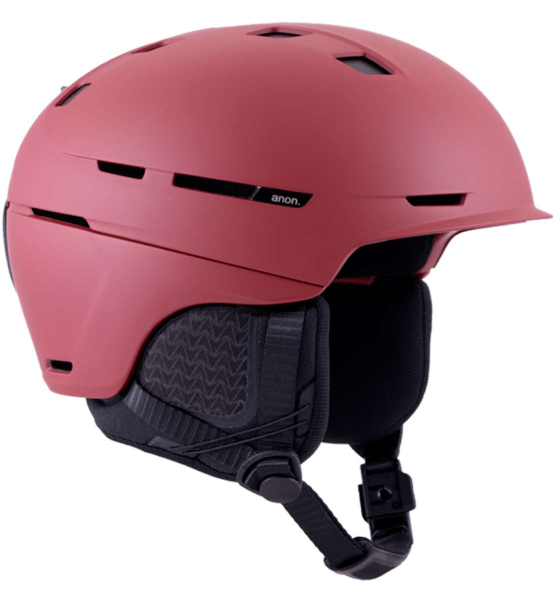 Anon Merak Wavecel Helmet 2024 - A matte black helmet with a white logo on the side and ventilation holes along the top.