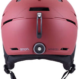 Anon Merak Wavecel Helmet 2024 - Matte black helmet with a white logo on the front and a red stripe running down the middle.