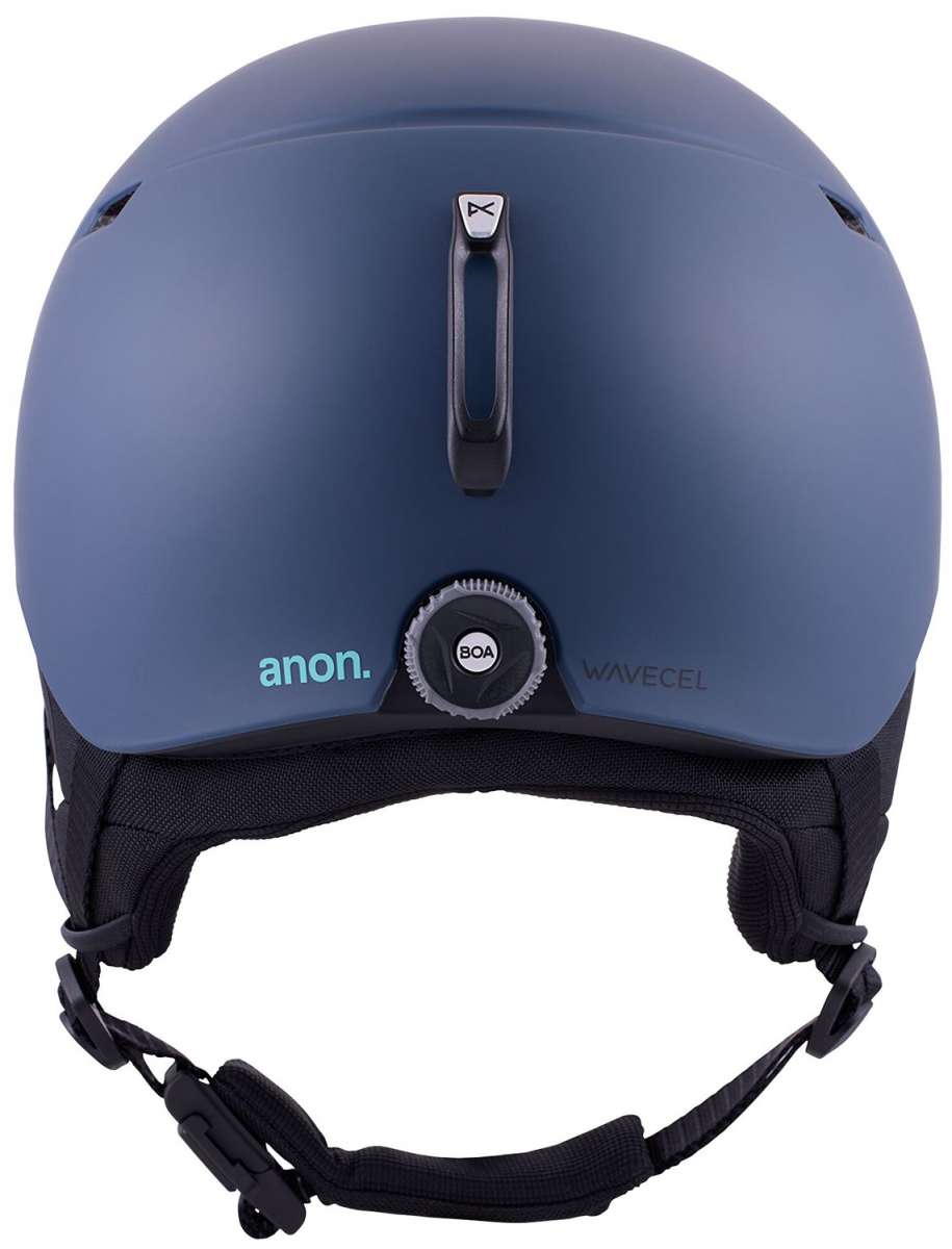Anon Oslo WaveCel Helmet 2024 - A matte blue helmet with a black chin strap and white logo on the front.