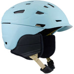 Anon Prime Mips Helmet 2024 - A light blue helmet with a black chin strap and white straps on top.