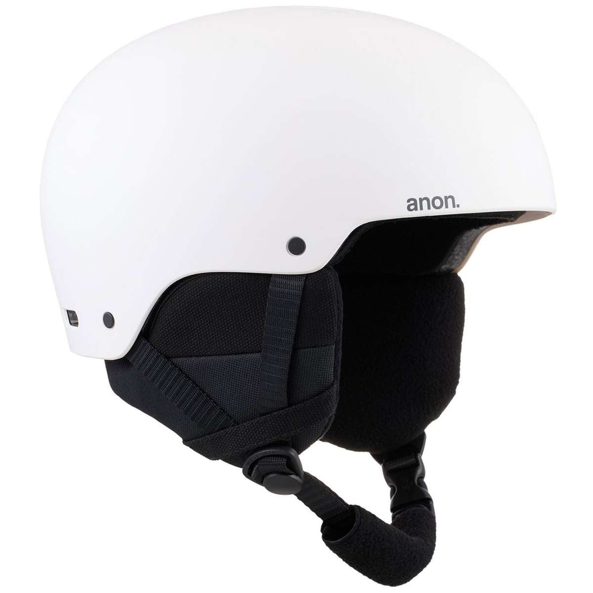 Anon Raider 3 Helmet 2024 - White helmet with black straps and a white logo on the side.