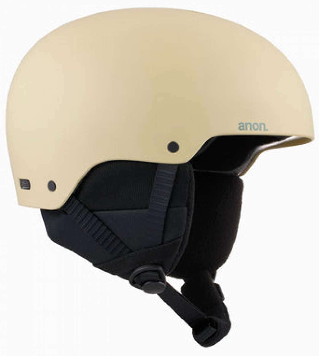 Anon Raider 3 Helmet 2024 - A tan helmet with a black chin strap and ventilation holes on top.