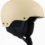 Anon Raider 3 Helmet 2024 - A tan helmet with a black chin strap and ventilation holes on top.