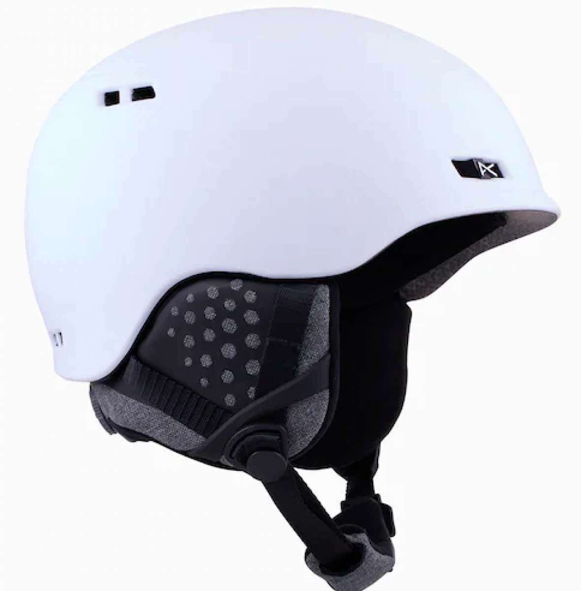 Anon Rodan Helmet 2024 - White helmet with black straps and a white logo on the side.