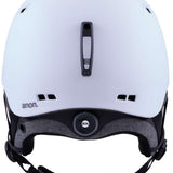 Anon Rodan MIPS Helmet 2024 - A white helmet with a black strap and buckle on top, featuring a gray logo on the side.