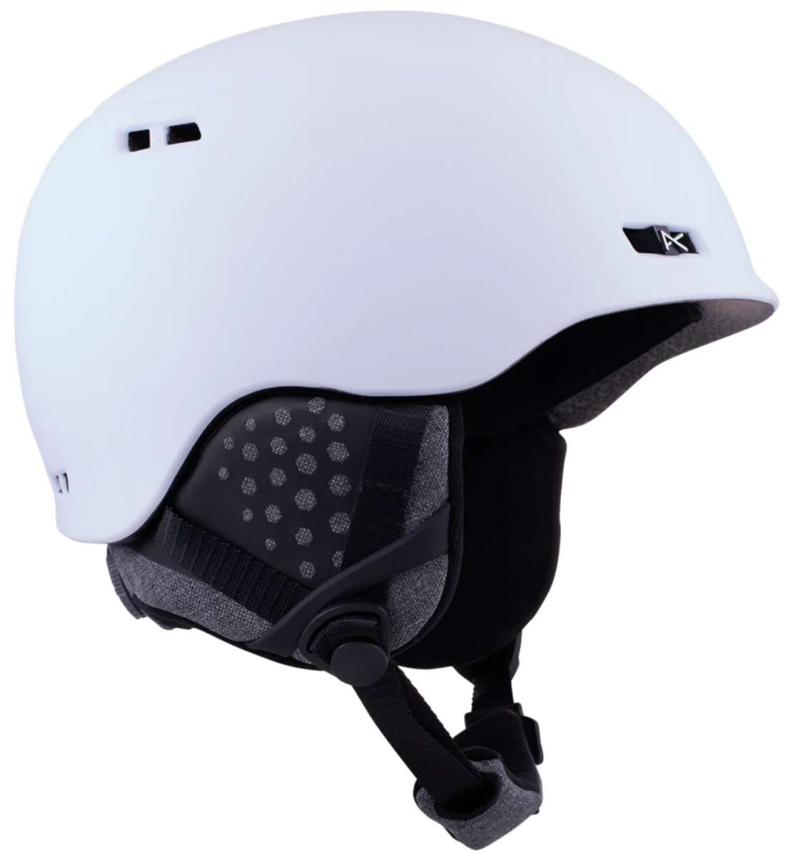 Anon Rodan MIPS Helmet 2024 - A white helmet with a black visor and straps, featuring a sleek design with a prominent "MIPS" logo on the side.