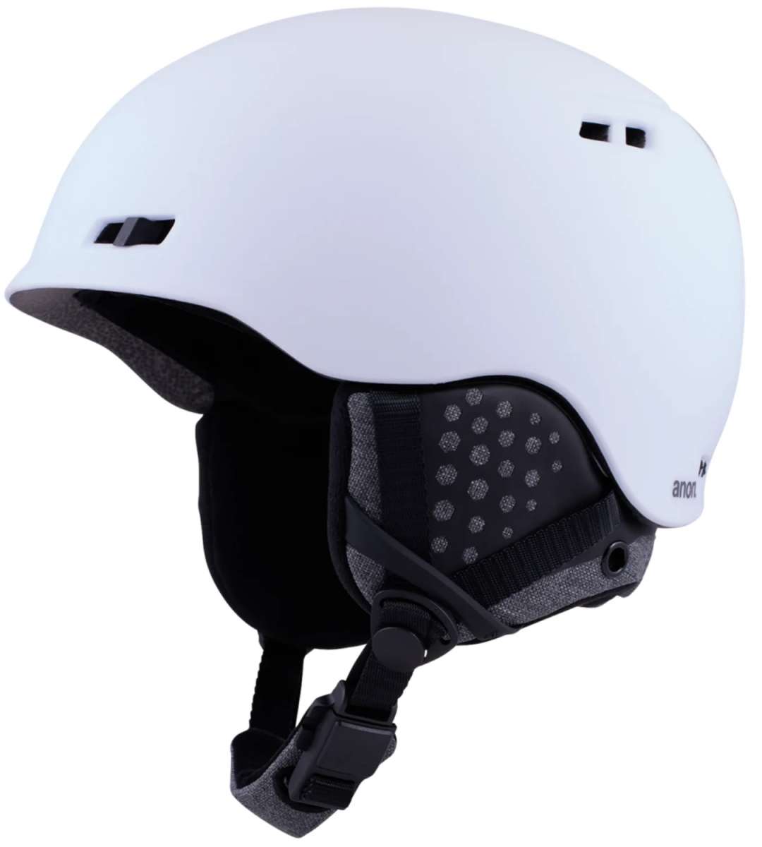 Anon Rodan MIPS Helmet 2024 - A white helmet with a black chin strap and ventilation holes on top.