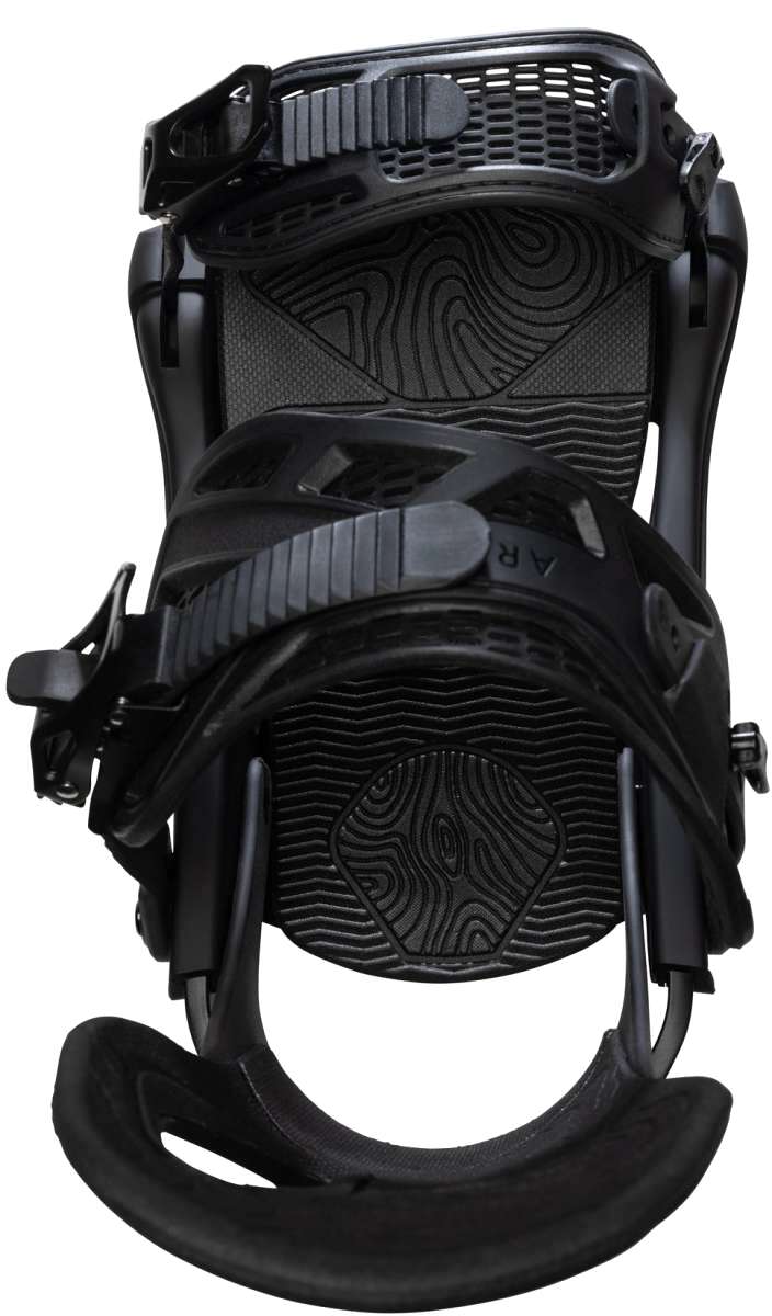 Arbor Cypress Snowboard Binding 2023 - Black bindings with a wood grain pattern on the straps and buckles.