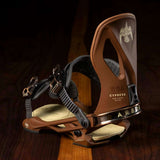 Arbor Cypress Snowboard Binding 2023 - Brown bindings with a white logo on the strap and a black buckle.