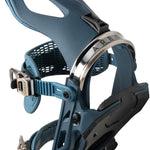 Arbor Cypress Snowboard Binding 2023 - A blue snowboard binding with a silver buckle and black straps.