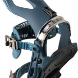 Arbor Cypress Snowboard Binding 2023 - A blue snowboard binding with a silver buckle and black straps.