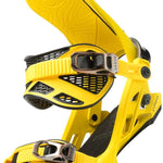 Arbor Cypress Snowboard Binding 2023 - Yellow bindings with black buckles and straps, featuring a textured pattern on the footbed.