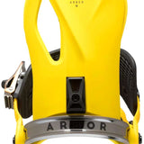 Arbor Cypress Snowboard Binding 2023 - A bright yellow snowboard binding with a black strap and silver buckle.