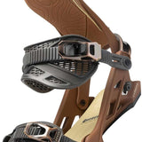 Arbor Cypress Snowboard Binding 2023 - Brown snowboard binding with black buckles and straps, featuring a wood grain pattern on the baseplate.
