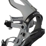 Arbor Cypress Snowboard Bindings 2024 - A pair of snowboard bindings with a predominantly white base and black accents, featuring a sleek design with cutouts on the straps.