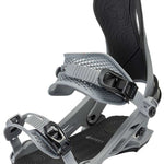 Arbor Cypress Snowboard Bindings 2024 - A pair of gray snowboard bindings with black straps and buckles, featuring a textured pattern on the baseplate.