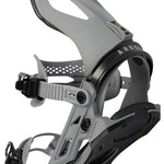 Arbor Cypress Snowboard Bindings 2024 - A pair of snowboard bindings with a light gray base and black straps, featuring a sleek design with cutouts on the sides.
