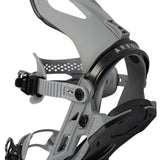 Arbor Cypress Snowboard Bindings 2024 - A pair of snowboard bindings with a light gray base and black straps, featuring a sleek design with cutouts on the sides.