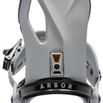 Arbor Cypress Snowboard Bindings 2024 - A pair of snowboard bindings with a sleek, modern design and a predominantly white color scheme.