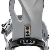 Arbor Cypress Snowboard Bindings 2024 - A pair of snowboard bindings with a sleek, modern design and a predominantly white color scheme.