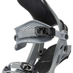 Arbor Cypress Snowboard Bindings 2024 - A pair of snowboard bindings with a light gray base and black straps, featuring a textured pattern on the footbeds.