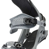 Arbor Cypress Snowboard Bindings 2024 - A pair of snowboard bindings with a light gray base and black straps, featuring a textured pattern on the footbeds.