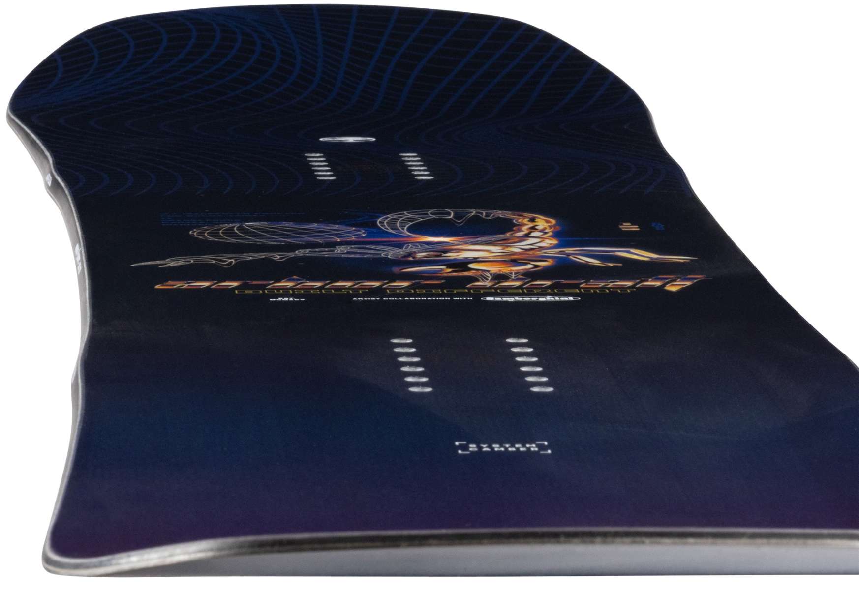 Arbor Draft Camber Snowboard 2024 - A black snowboard with a white and orange logo on top of it.