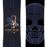 Arbor Draft Camber Snowboard 2024 - A black snowboard with a white logo on top and a blue stripe at the bottom.
