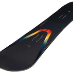 Arbor Formula Camber Snowboard 2023 - A black snowboard with a rainbow-colored stripe on top.