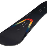 Arbor Formula Camber Snowboard 2023 - A black snowboard with a rainbow-colored stripe on top.
