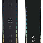 Arbor Formula Rocker Snowboard 2024 - A black snowboard with a white logo featuring an arched tree in a circle at its center.
