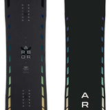 Arbor Formula Rocker Snowboard 2024 - A black snowboard with a white logo featuring an arched tree in a circle at its center.