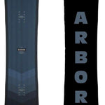 Arbor Foundation Rocker Snowboard 2024 - A dark gray snowboard with a subtle white logo featuring an arched tree silhouette at its center.