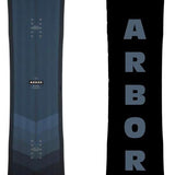 Arbor Foundation Rocker Snowboard 2024 - A dark gray snowboard with a subtle white logo featuring an arched tree silhouette at its center.