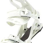 Arbor Hemlock Snowboard Bindings 2023 - White bindings with black straps and buckles, featuring a textured pattern on the footbed.
