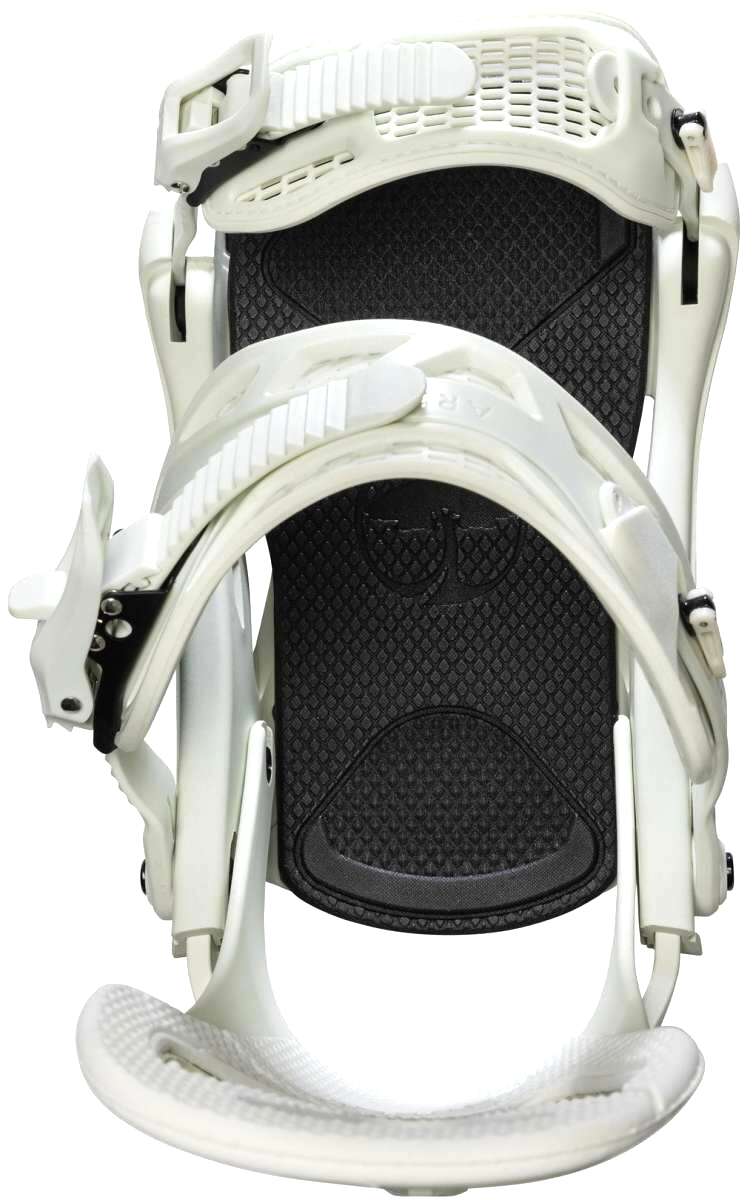 Arbor Hemlock Snowboard Bindings 2023 - White bindings with black straps and buckles.