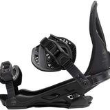 Arbor Hemlock Snowboard Bindings 2023 - A pair of black snowboard bindings with a distinctive mushroom logo on each binding.