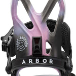 Arbor Hemlock Snowboard Bindings 2023 - A black snowboard binding with a white logo on the top left side that says "Arbor x Boss Dog".