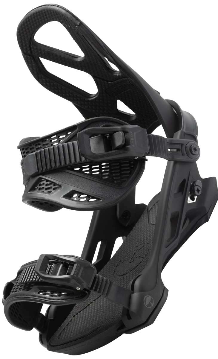 Arbor Hemlock Snowboard Bindings 2023 - Black bindings with a textured strap and a black plastic buckle.