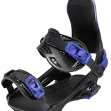 Arbor Hemlock Snowboard Bindings 2024 - Black bindings with purple buckles and straps on a white background.