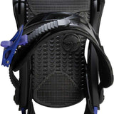 Arbor Hemlock Snowboard Bindings 2024 - Black bindings with blue buckles and straps on a white background.