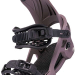 Arbor Women's Acacia Snowboard Bindings 2024 - A pair of snowboard bindings with a black strap and silver buckles, featuring a textured pattern on the straps.