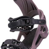 Arbor Women's Acacia Snowboard Bindings 2024 - A pair of snowboard bindings with a black strap and silver buckles, featuring a textured pattern on the straps.